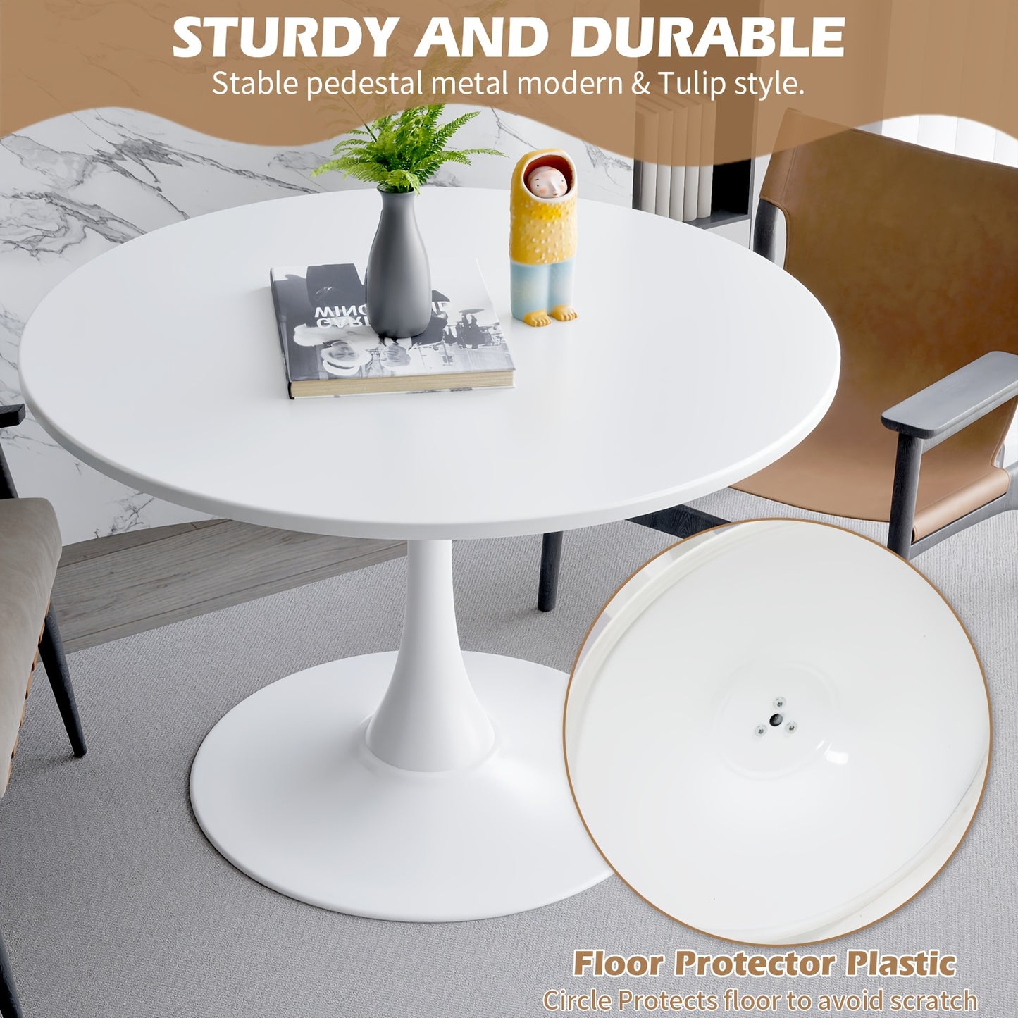 Ronde Eettafel – Ronde Tafel – Eettafel Rond – Ronde Eetkamertafel – Compacte Tafel – Milky Wit MDF – Stevig Metalen Onderstel – Ruimtebesparend Design – Diameter 80 cm