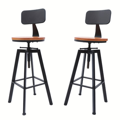 Barstoel – Barkruk – Kruk – Barstoel Met Rugleuning – Verstelbare Zithoogte – Hardhout En Metaal – Zitting 30cm – Set Van 2 – Zwart