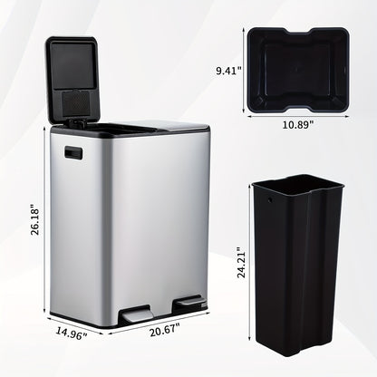 Prullenbak – Afvalbak – Pedaalemmer – Afvalscheidingsprullenbak – Vuilnisbak – RVS 304 – 60 Liter – Soft Close Deksel – Voetpedaal – Hygiënisch & Geurvrij