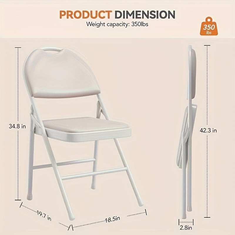 4pcs Heavy-Duty Metal Folding Chair Set with Non-Slip Feet & Faux Leather Cushion Seats - Portable Indoor/Outdoor Chairs Suitable for, Events, Parties, Space-Saving, Seating