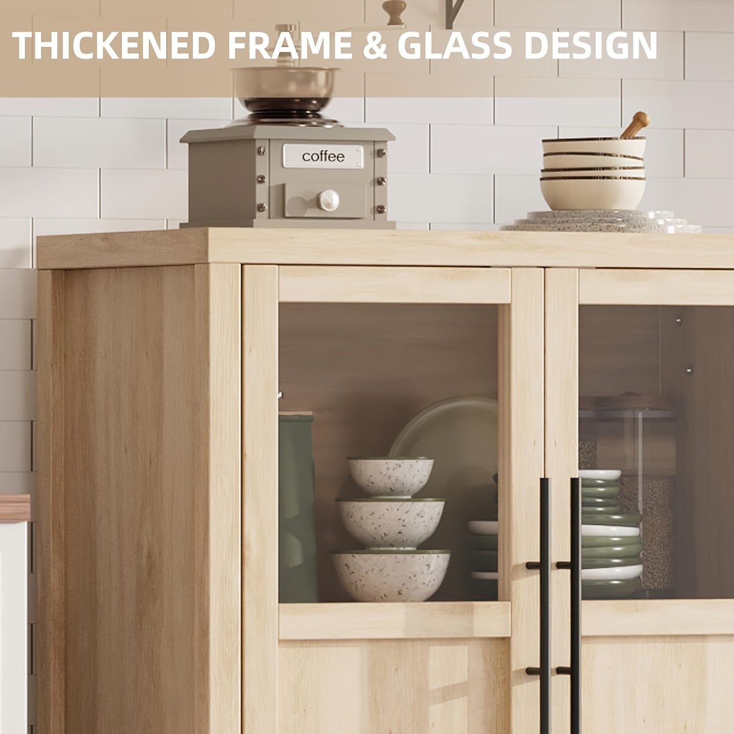Buffetkast – Sideboard – Dressoir – Opbergkast – Woonkamerkast – 73,7 cm breed – Hoogwaardig MDF met glasdeur – Natuurlijke houtkleur – Eenvoudige montage – Duurzame afwerking