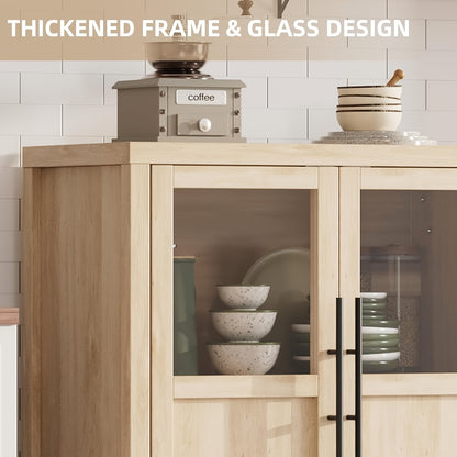 Buffetkast – Sideboard – Dressoir – Opbergkast – Woonkamerkast – 73,7 cm breed – Hoogwaardig MDF met glasdeur – Natuurlijke houtkleur – Eenvoudige montage – Duurzame afwerking