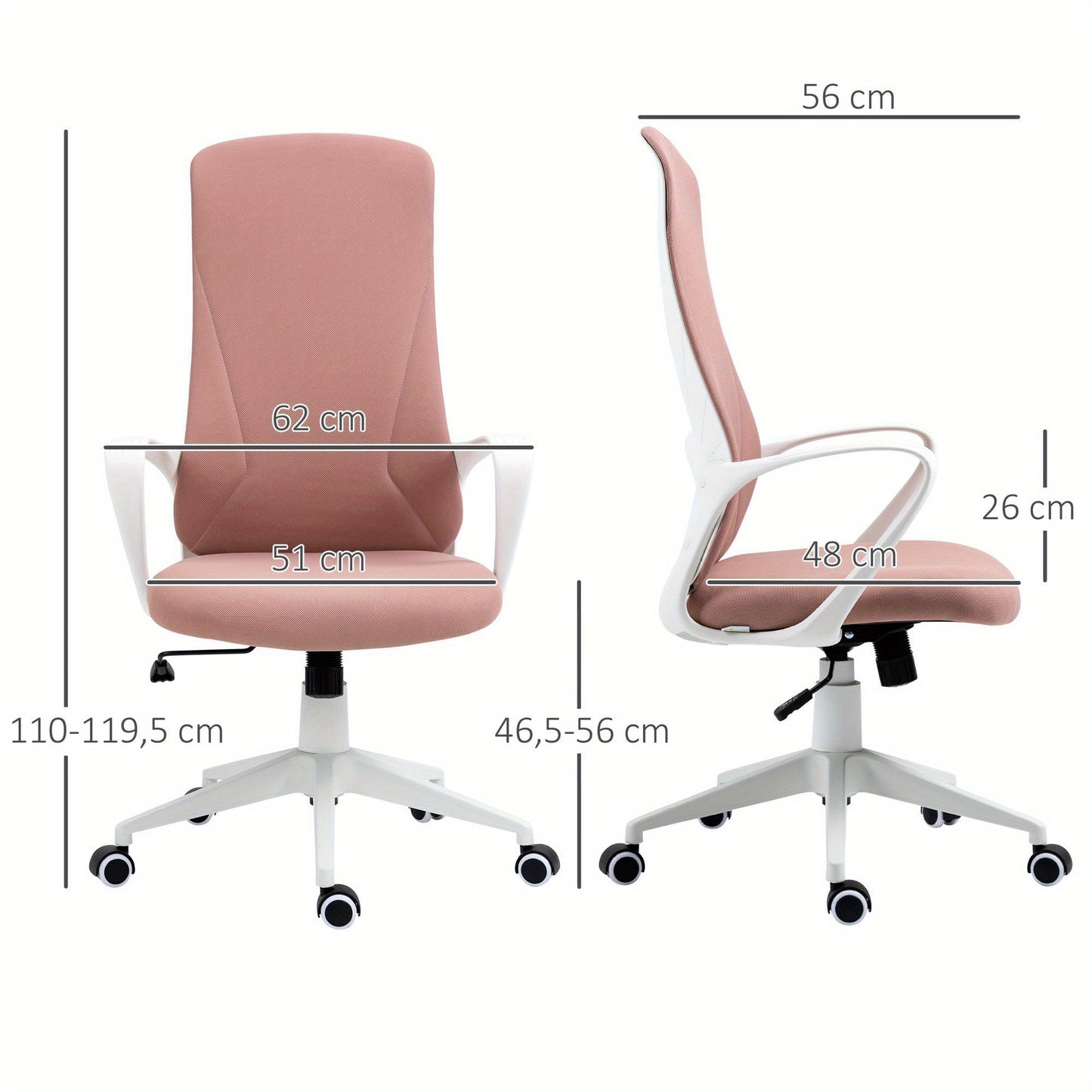 Bureaustoel – Ergonomische Stoel – Office Chair – Kantoorstoel – Bureaustoelen – Verstelbare Rugleuning – Hoogte Verstelbaar – Roze – Met Houten Elementen