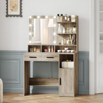 Makeuptafel – Kaptafel – Cosmeticatafel – Vanitafel – Make-up tafel – Verlichte Spiegel Met 10 LED – 90x40x140 cm Hout