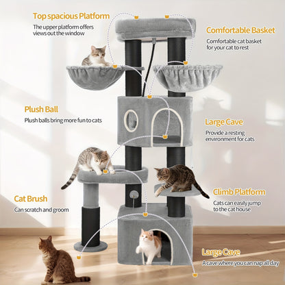 Krabpaal – Kattenboom – Krabmeubel – Kattenhuis – Kattentoren – 163 cm Hoog – Stevig Met Sisal Krabpalen En Zachte Ligplekken