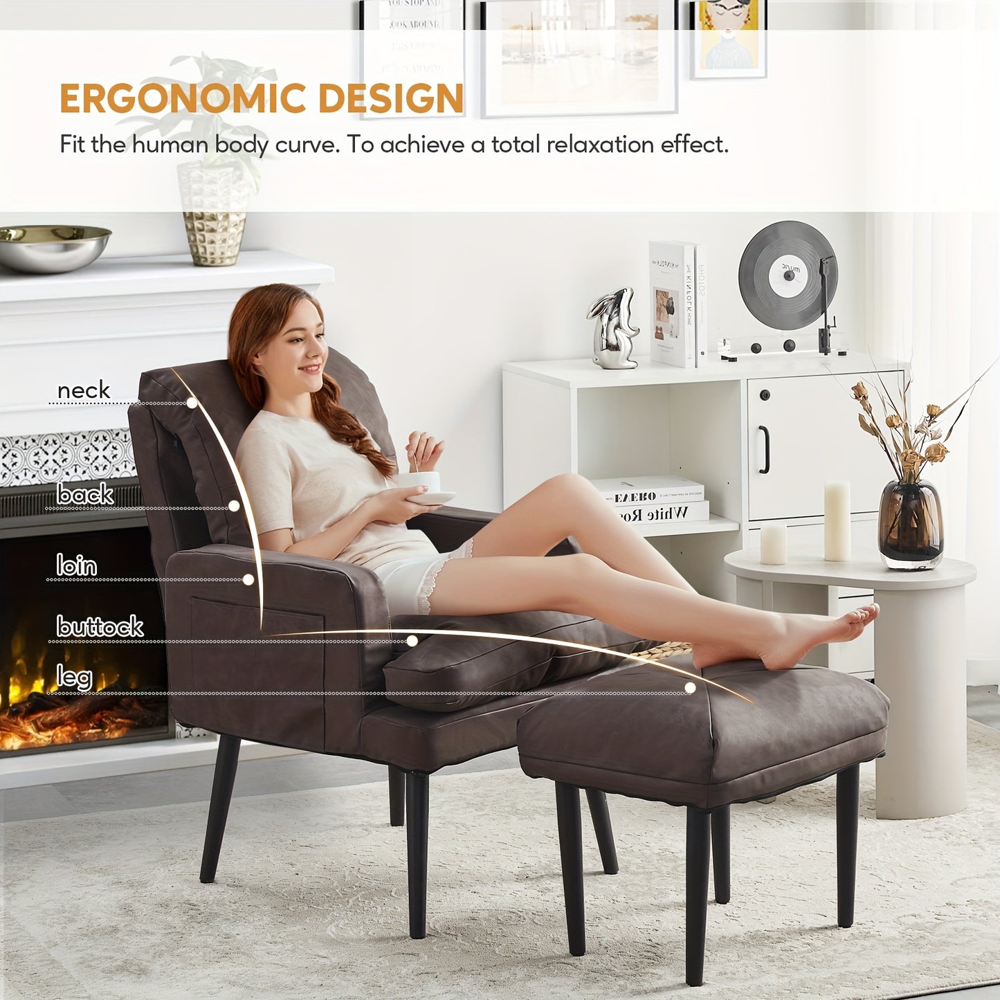 Fauteuil – Relaxstoel – Loungefauteuil – Leunstoel – Zitstoel – 6-Standen Verstelbare Rugleuning – PU-Leder Zitting Met Metalen Onderstel
