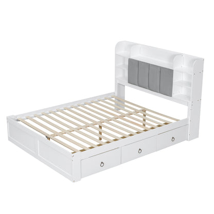 Bedframe – Tweepersoonsbed – Opbergbed – Met Lattenbodem – Metal Bed – Modern Design – 160x200 cm – Stevig Metalen Frame Met 3 Lade Opbergruimte & Liftdeksel