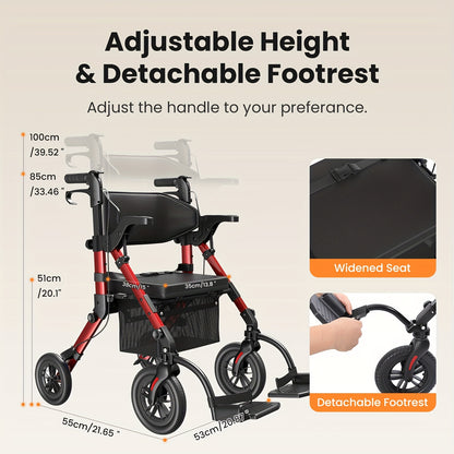 Rollator – Looprek – Wandelwagen – Mobiliteitshulpmiddel – Loopwagen – Lichtgewicht Opvouwbaar – 136 kg Draagvermogen – Zitje Met Rugleuning