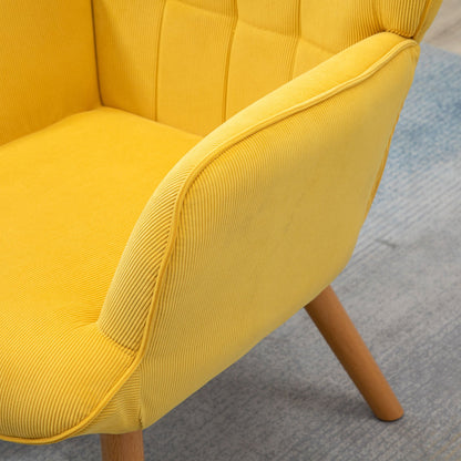 Fauteuil – Armstoel – Lounge Chair – Relaxstoel – TV Stoel – Gele Bekleding – Houten Poten – Inclusief Voetenbank – Comfortabele Zitting