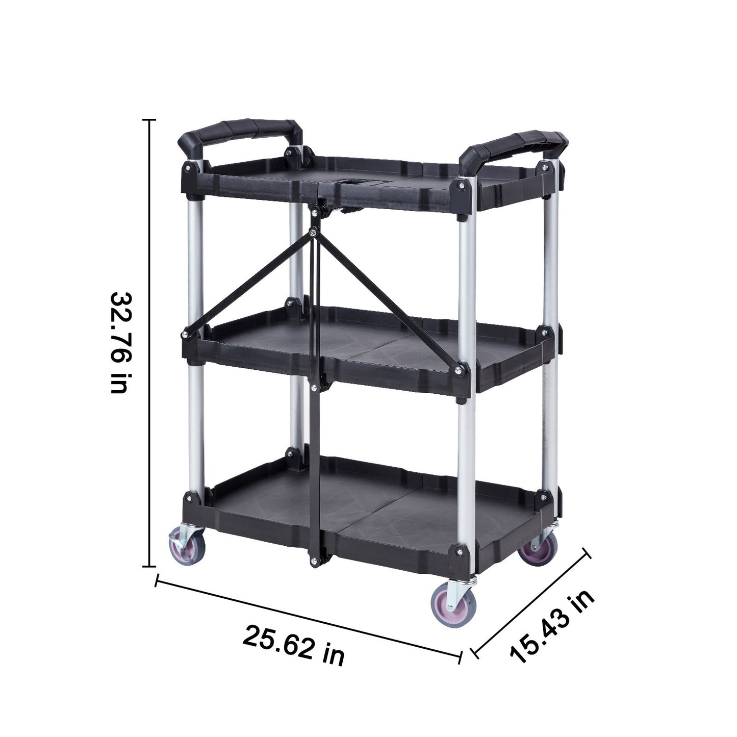 Opvouwbare Servicekar – Transportkar – Stevige Kar – Trolley – Werkwagen – 3 Planken – Draagkracht 165 kg – Vergrendelbare Zwenkwielen