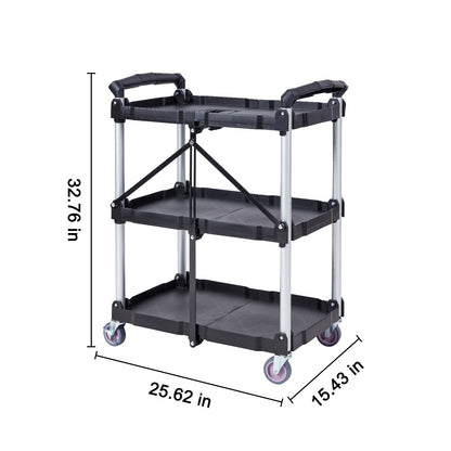 Opvouwbare Servicekar – Transportkar – Stevige Kar – Trolley – Werkwagen – 3 Planken – Draagkracht 165 kg – Vergrendelbare Zwenkwielen