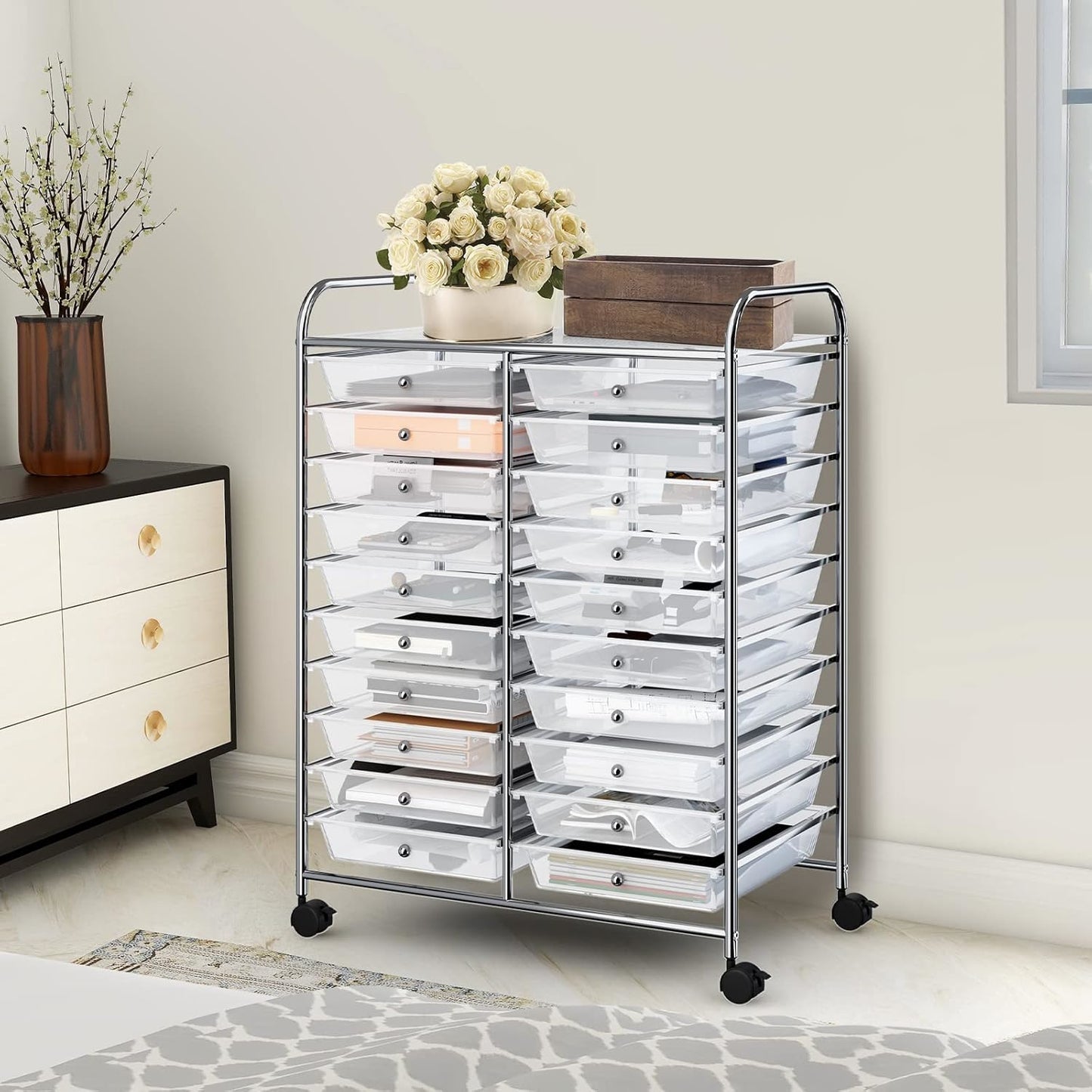 Opbergwagen – Opbergtrolley – Rollwagen – Opbergkast – Organizer – 20 Lade – Metaal & Kunststof – Verrijdbaar Met Remmen
