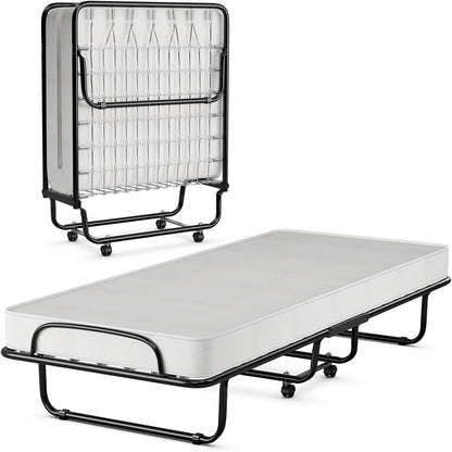 Opvouwbed – Logeerbed – Opklapbed – Eenpersoonsbed – Extra Bed – Traagschuim Matras 10 cm – Stalen Frame 120 kg Draagkracht