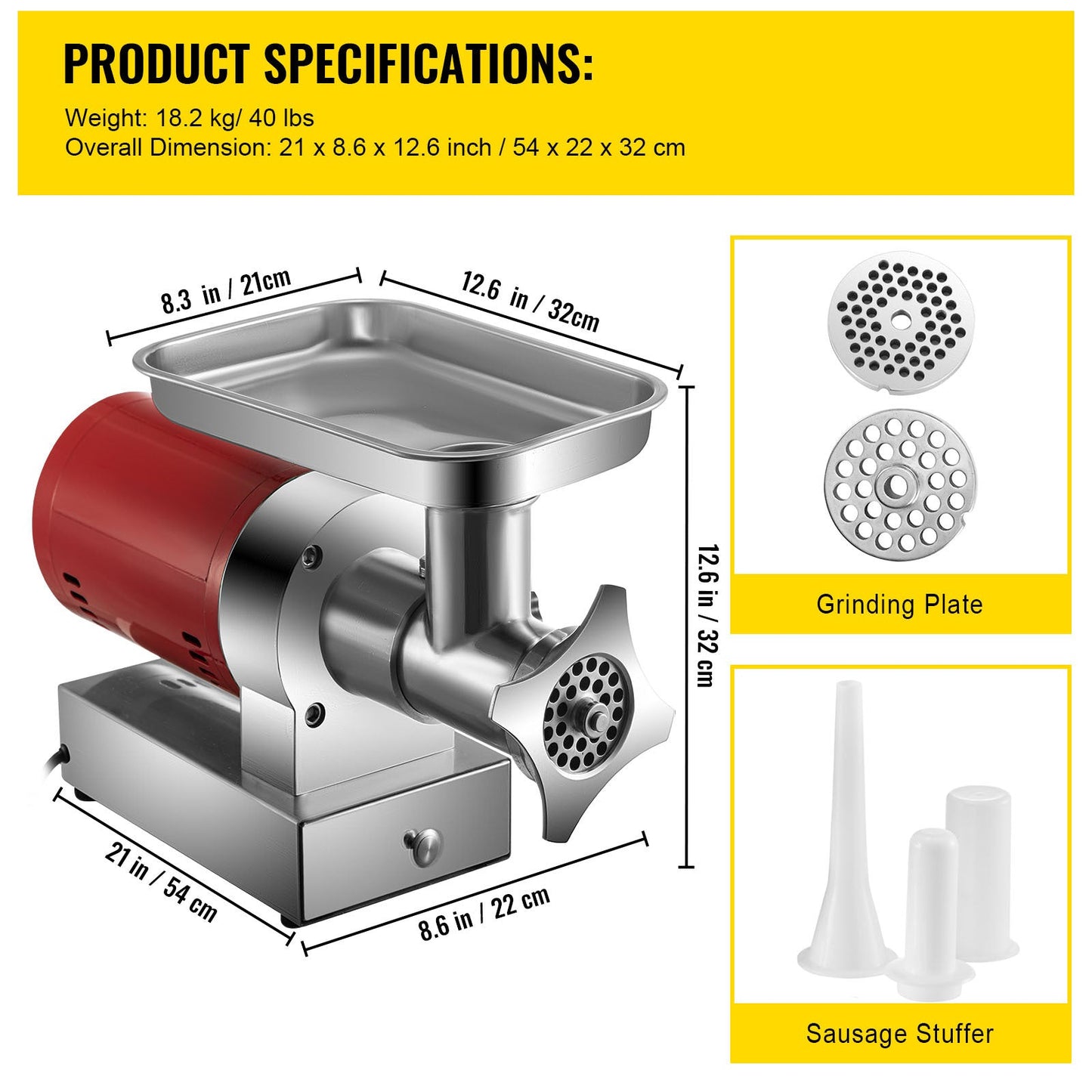 Vleesmolen – Gehaktmolen – Worstmaker – Keukenmachine – Vleesvermalser – 1100W Krachtige Motor – RVS Materiaal