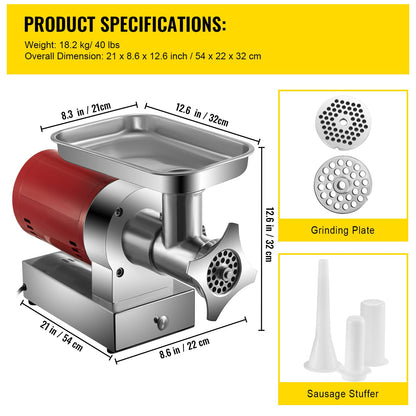 Vleesmolen – Gehaktmolen – Worstmaker – Keukenmachine – Vleesvermalser – 1100W Krachtige Motor – RVS Materiaal
