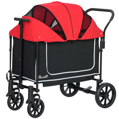 Hondenbuggy – Huisdierenbuggy – Wandelwagen – Transportwagen – Buggy Opvouwbaar – Geschikt Tot 30 kg – Lichtgewicht Stabiel Frame – Ruime Binnenruimte 110x65x102 cm – Rood