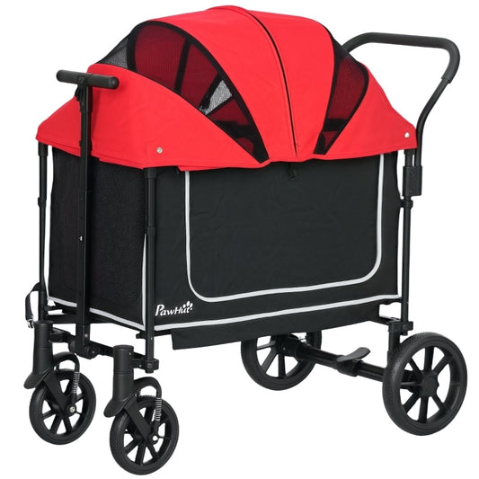 Hondenbuggy – Huisdierenbuggy – Wandelwagen – Transportwagen – Buggy Opvouwbaar – Geschikt Tot 30 kg – Lichtgewicht Stabiel Frame – Ruime Binnenruimte 110x65x102 cm – Rood