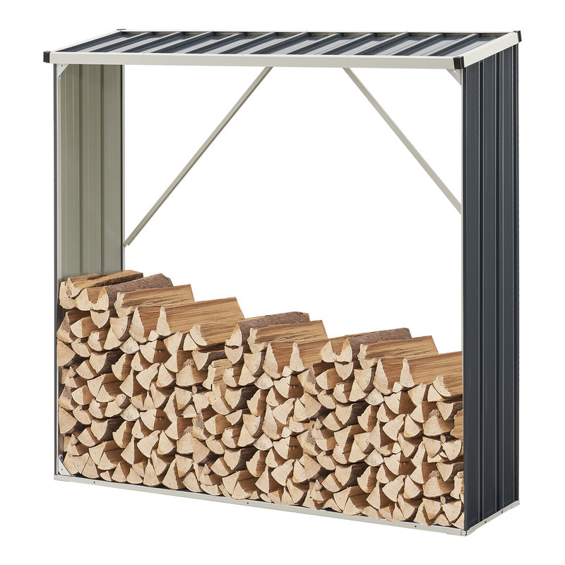 Houtopslagrek – Houtrek – Houtberging – Haardhoutrek – Brandhoutrek – Stalen Constructie – Weerbestendig Antraciet 155x45x157 cm