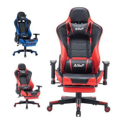 Gamestoel – Gaming Chair – Gaming Stoel – Bureaustoel – Game Stoel – Verstelbare Voetensteun – Ergonomische Rugleuning – PU Leer – Draaibaar – Met Armleuningen – Stevig Metalen Frame – Khaki/Wit