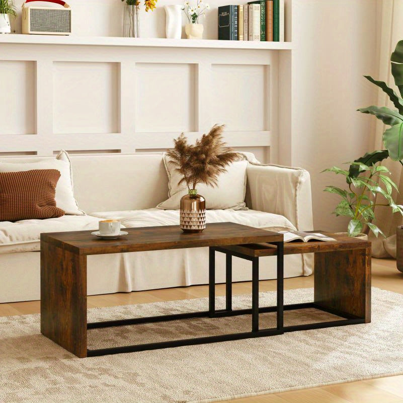 Koffietafelset – Bijzettafel – Salontafel – Tafeltje – Woonkamertafel – Set Van 2 – Zwart En Bruin – Hout Met Metaal – Compact En Functioneel