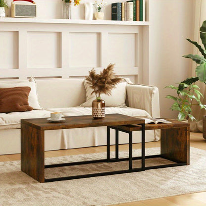 Koffietafelset – Bijzettafel – Salontafel – Tafeltje – Woonkamertafel – Set Van 2 – Zwart En Bruin – Hout Met Metaal – Compact En Functioneel