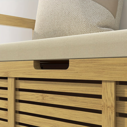 Schoenenbank – Schoenenrek – Halbank – Opbergbank – Zitbank – Bamboe – Met Scharnierend Deksel – Zacht Kussen – 100x40x60 cm