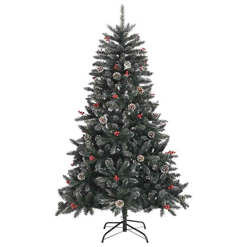 Full PVC Artificial Christmas Tree with Lush Green Foliage & Clear Ornament-Like Branch Tips - Pre-Lit with Warm White Lights, Sturdy Black Stand, No Electricity Needed, Easy Setup for Living Room, Bedroom, Window Display - D