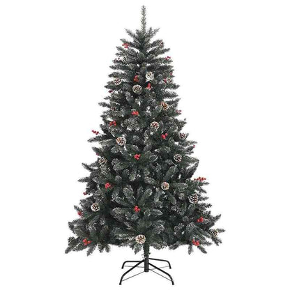 Full PVC Artificial Christmas Tree with Lush Green Foliage & Clear Ornament-Like Branch Tips - Pre-Lit with Warm White Lights, Sturdy Black Stand, No Electricity Needed, Easy Setup for Living Room, Bedroom, Window Display - D