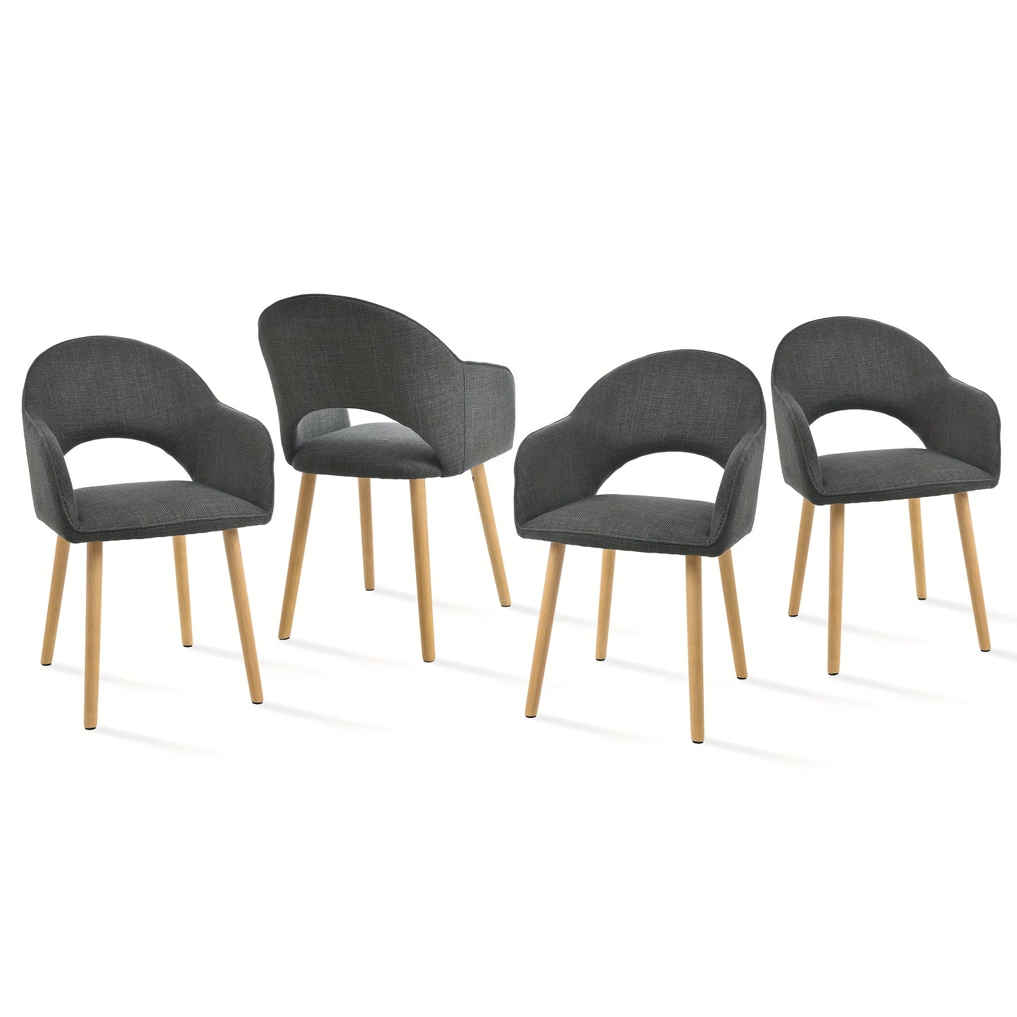 Eetkamerstoel – Kuipstoel – Lounge Stoel – Armstoel – Kantoorstoel – Polyester Bekleding – Houten Poten – Set van 4