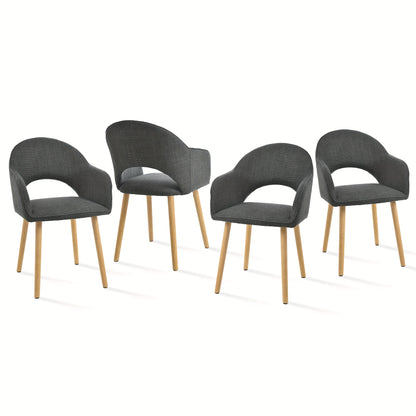 Eetkamerstoel – Kuipstoel – Lounge Stoel – Armstoel – Kantoorstoel – Polyester Bekleding – Houten Poten – Set van 4