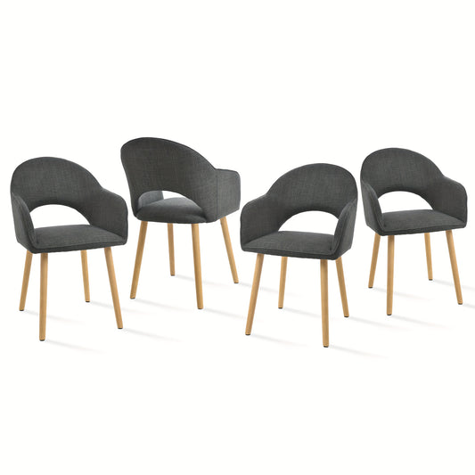 Eetkamerstoel – Kuipstoel – Lounge Stoel – Armstoel – Kantoorstoel – Polyester Bekleding – Houten Poten – Set van 4
