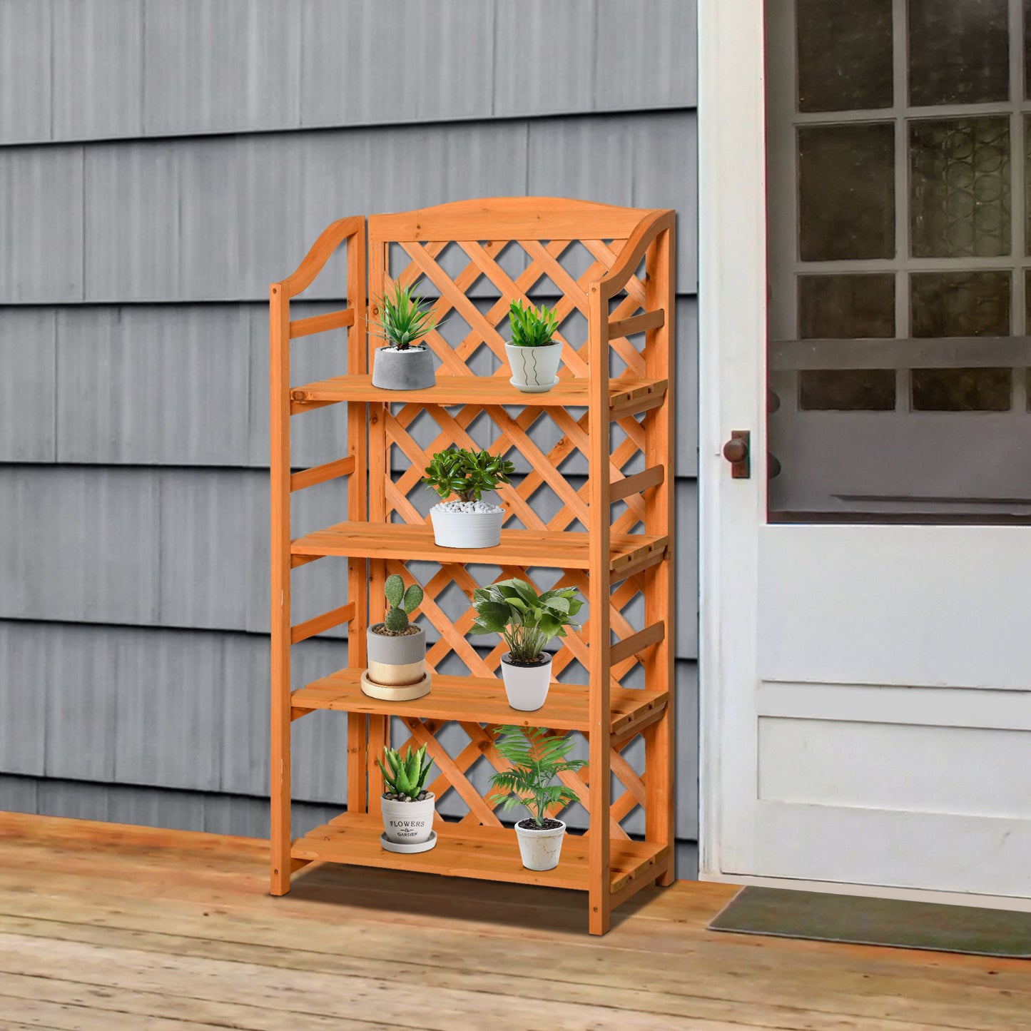 Plantenrek – Bloemenrek – Plantenstandaard – Plankrek – Plantenhouder – Verstelbare Planken – Inklapbaar Design – Voorgestreken Natuurlijk Dennenhout – Max. Draagkracht 15 kg