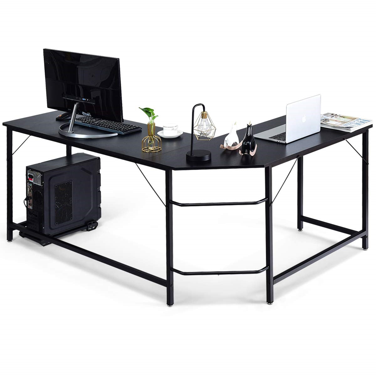 L-Shape Bureau – Hoekbureau – Gaming Bureau – PC Bureau – Kantoor Hoekbureau – Met CPU Stand – 168 x 125 x 74 cm – Zwart