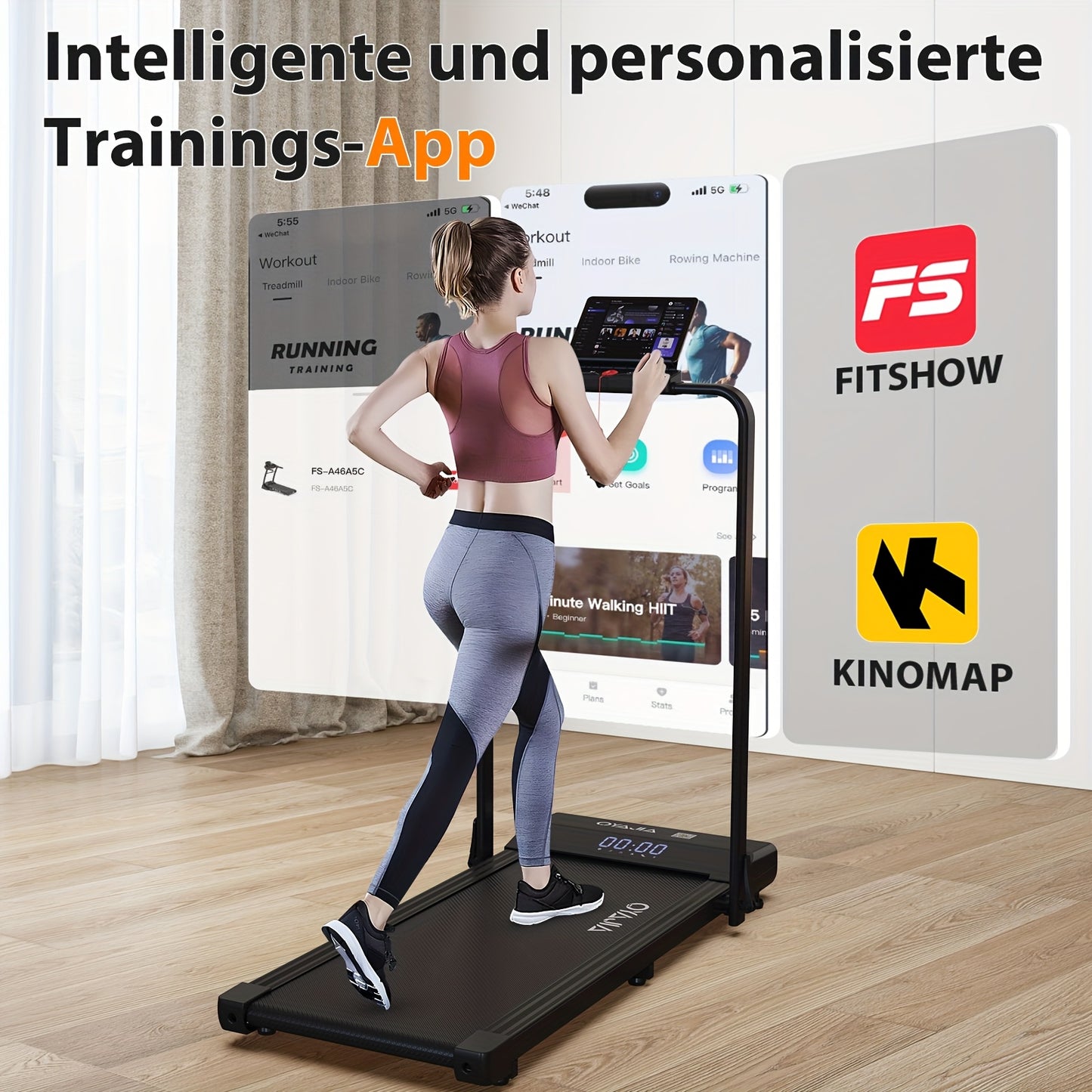 Loopband – Wandelband – Treadmill – Wandelmachine – Fitnessapparaat – Inklapbaar Design – Groot Loopoppervlak 15,7×39,3 inch – 0,75HP Motor 1-12 km/h – Slimme App Bediening – LED Display – Stil en Compact