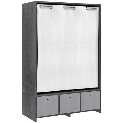 Kledingkast – Kast – Garderobekast – Kledingopslag – Slaapkamerkast – Met Gordijn – 117,5 cm Kledingroede – 3 Uitneembare Stoffen Lades – Zwarte Houtlook – 105x48x160 cm