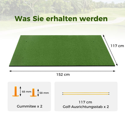 Golfmat – Golf oefenmat – Putting mat – Trainingsmat – Teemat – 6 tee-plaatsen – Inclusief 2 alignment sticks – Realistisch kunstgras – Duurzame EVA constructie – Groen – 152x117 cm