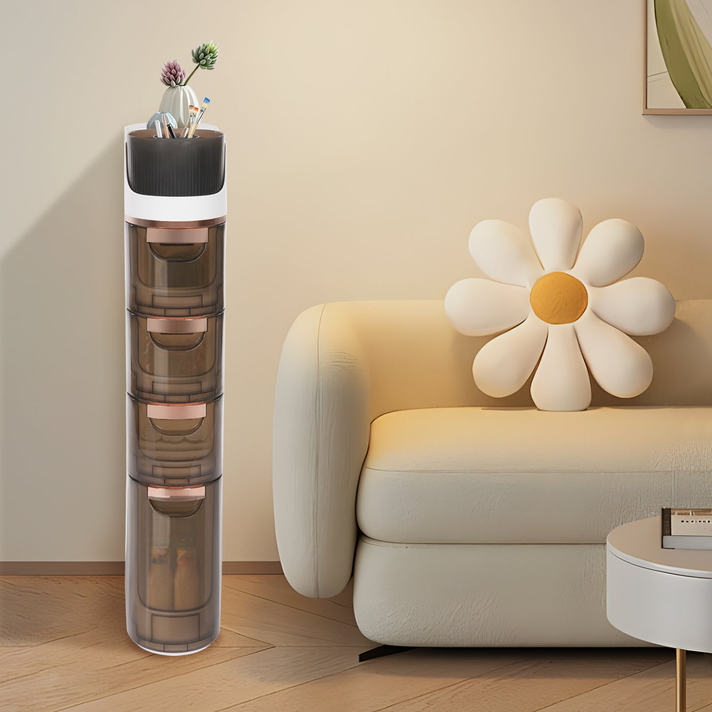 Smalle Opbergkast – Ladekast – Opbergkast – Organizer – Ladeblok – 4 Laden – Transparante Fronten – Extra Grote Tissue Opening – Compact Ruimtebesparend – Duurzaam Plastic