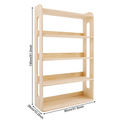 Boekenkast – Boekplank – Opbergkast – Boekrek – Boekstelling – 5-Laags – Onbehandeld Dennenhout – 80x26x130 cm – Ruimtebesparend Design