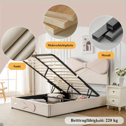 Beddenkast – Tweepersoonsbed – Gestoffeerd Bed – Opbergbed – Ladebed – Verstelbaar Hoofdbord – Linnen Bekleding – 140x200 cm