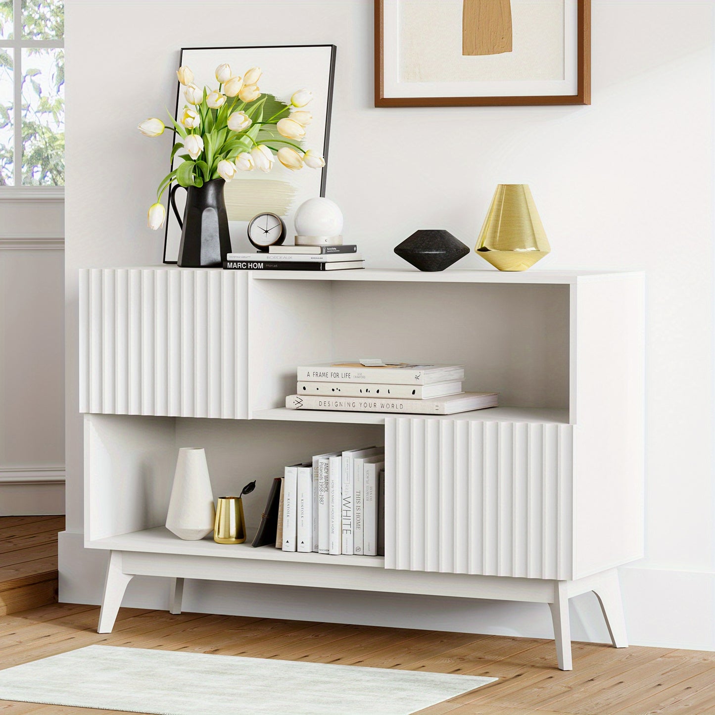 Sidetable – Wandtafel – Consoletafel – Haltafel – Dressoir – Industrieel Design – Hout Metaal – Softclose Deuren – 100x38x77 cm