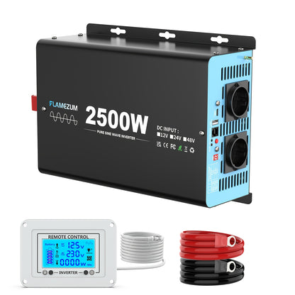 Zuivere Sinus Omvormer – Stroomomzetter – Inverter – Spanningsomzetter – DC naar AC Omvormer – 2500W Continu Vermogen – LCD Display en Afstandsbediening