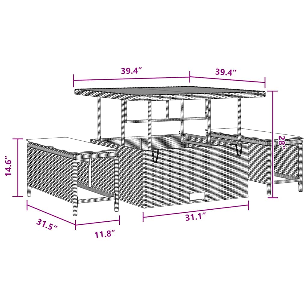 Tuinbank – Buitenbank – Loungeset – Tuinmeubel – Zithoek – Poly rattan – Modulair ontwerp – UV-bestendig materiaal