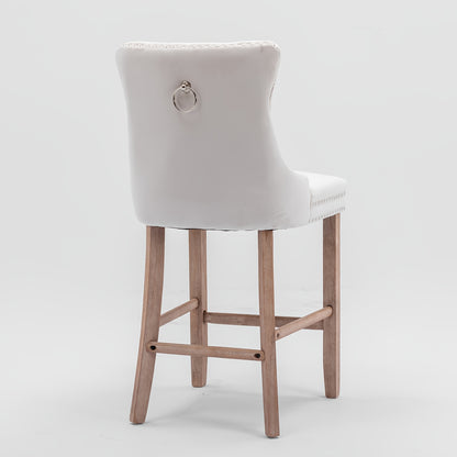 Barkrukken – Barstoelen – Barstoelenset – Keukenstoelen – Barstoelen Met Rugleuning – Set Van 2 Beige Velvet – Button-Tufted – Stevig Metalen Frame – Chrome Nagelrand – Comfortabel En Duurzaam