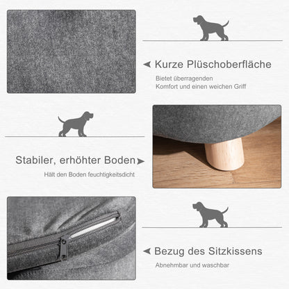 Huisdierbank – Hondenbank – Kattenbank – Dierenbed – Huisdiersofa – Antraciet Grijs – Zacht Pluche Kussen – Stevig Dennenhouten Frame 70 x 47 x 30 cm