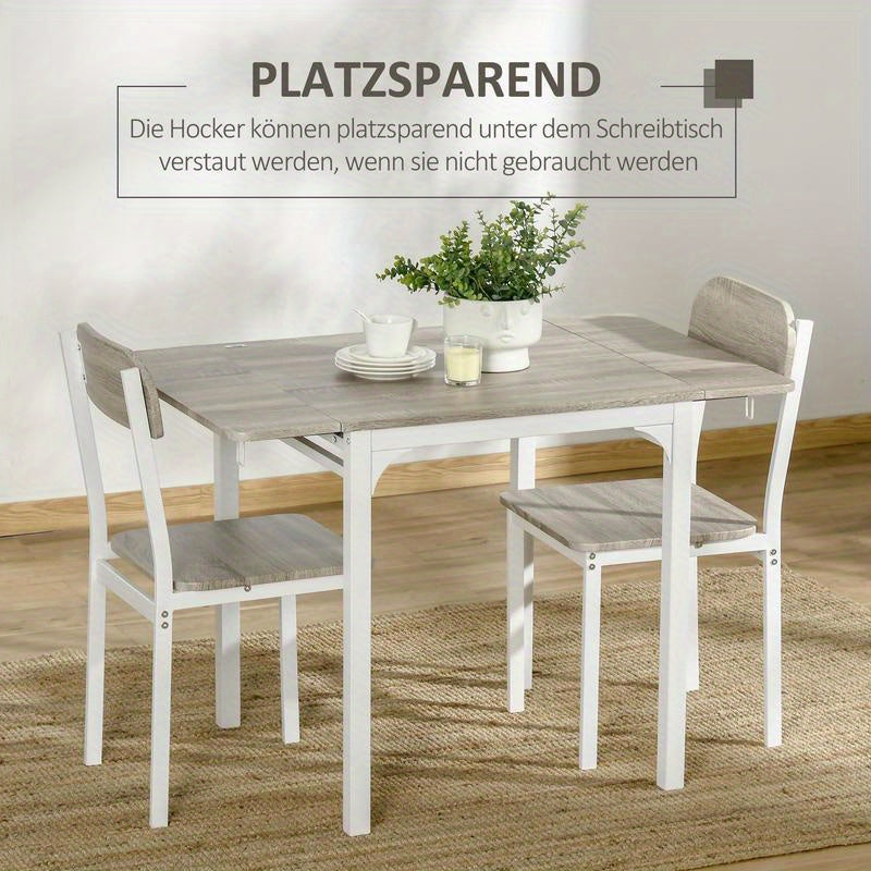 2-Teilige Sitzgruppe, Klappbarer Esstisch Mit 2 Stühlen, Klapptisch, 110 Cm X 70 Cm X 75 Cm, Weiß + Natur, Moderne Küchenmöbel, Schneller Aufbau, Platzsparend, Esstisch Im Landhausstil Geeignet Für Wohnzimmer, Esszimmer,