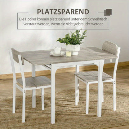 2-Teilige Sitzgruppe, Klappbarer Esstisch Mit 2 Stühlen, Klapptisch, 110 Cm X 70 Cm X 75 Cm, Weiß + Natur, Moderne Küchenmöbel, Schneller Aufbau, Platzsparend, Esstisch Im Landhausstil Geeignet Für Wohnzimmer, Esszimmer,