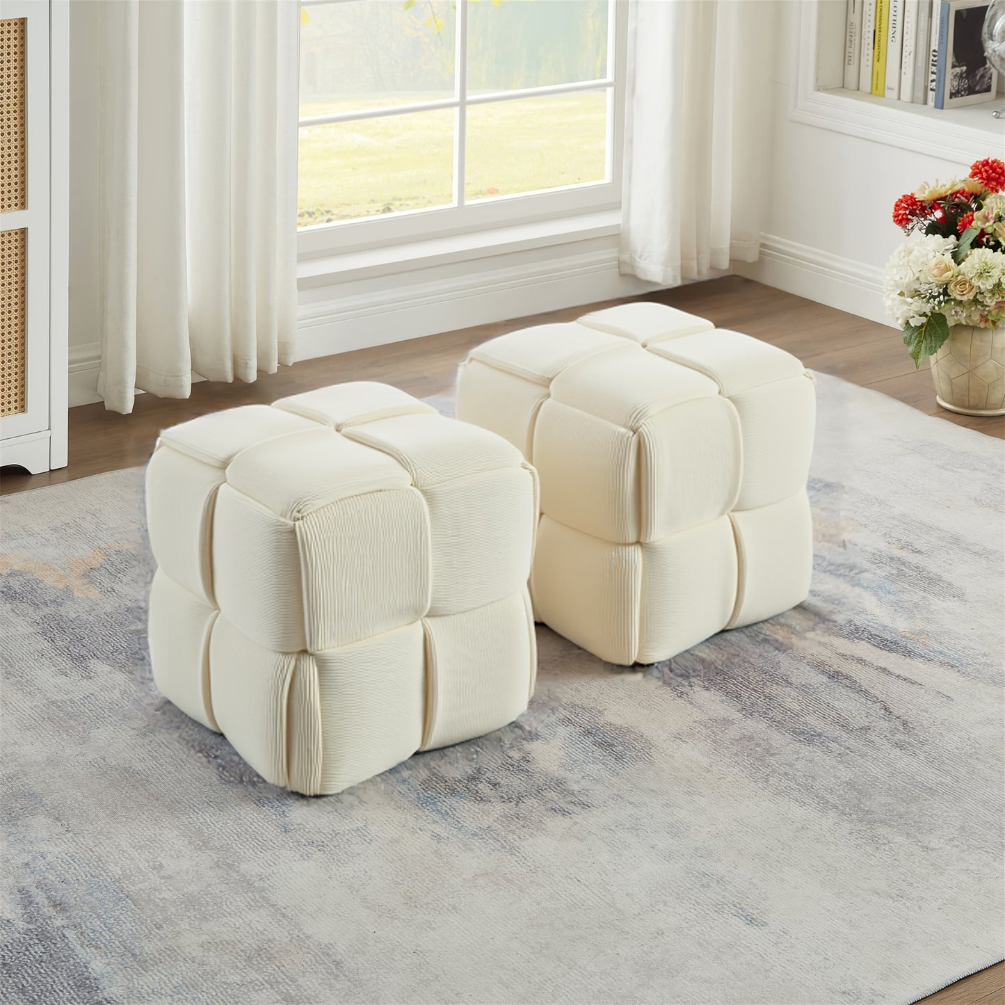 Kruk – Poef – Zitkruk – Bijzetkruk – Voetenbankje – Corduroy Stof – Compact 40x40x40 cm – Beige