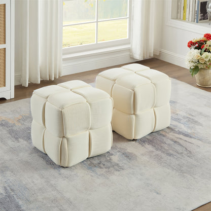 Kruk – Poef – Zitkruk – Bijzetkruk – Voetenbankje – Corduroy Stof – Compact 40x40x40 cm – Beige