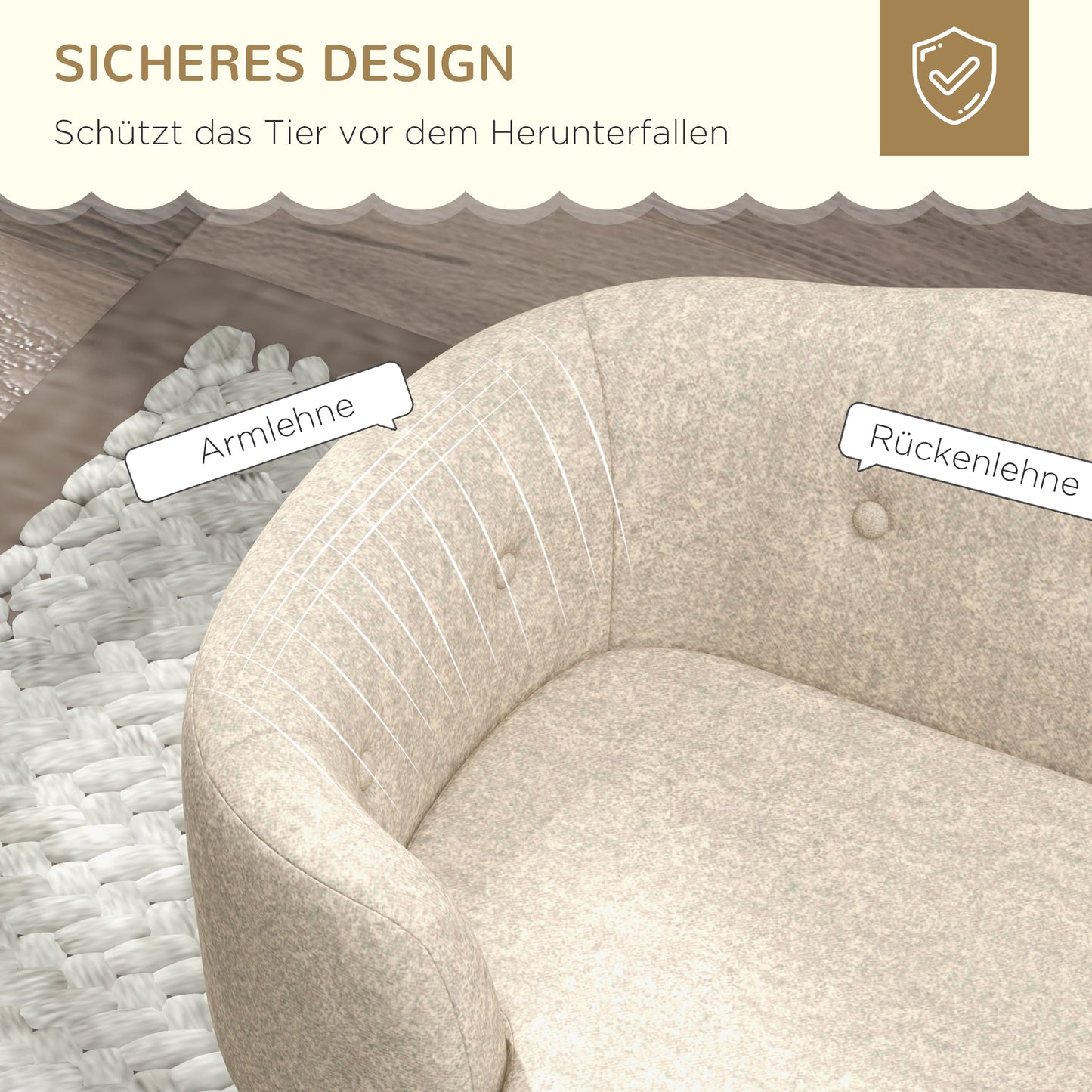 Hondenbed – Hondenmand – Hondenkussen – Huisdierenbed – Kattenbed – Pluche Kussen – Stevig Dennenhouten Frame – 70 x 47 x 30 cm – Crème Wit