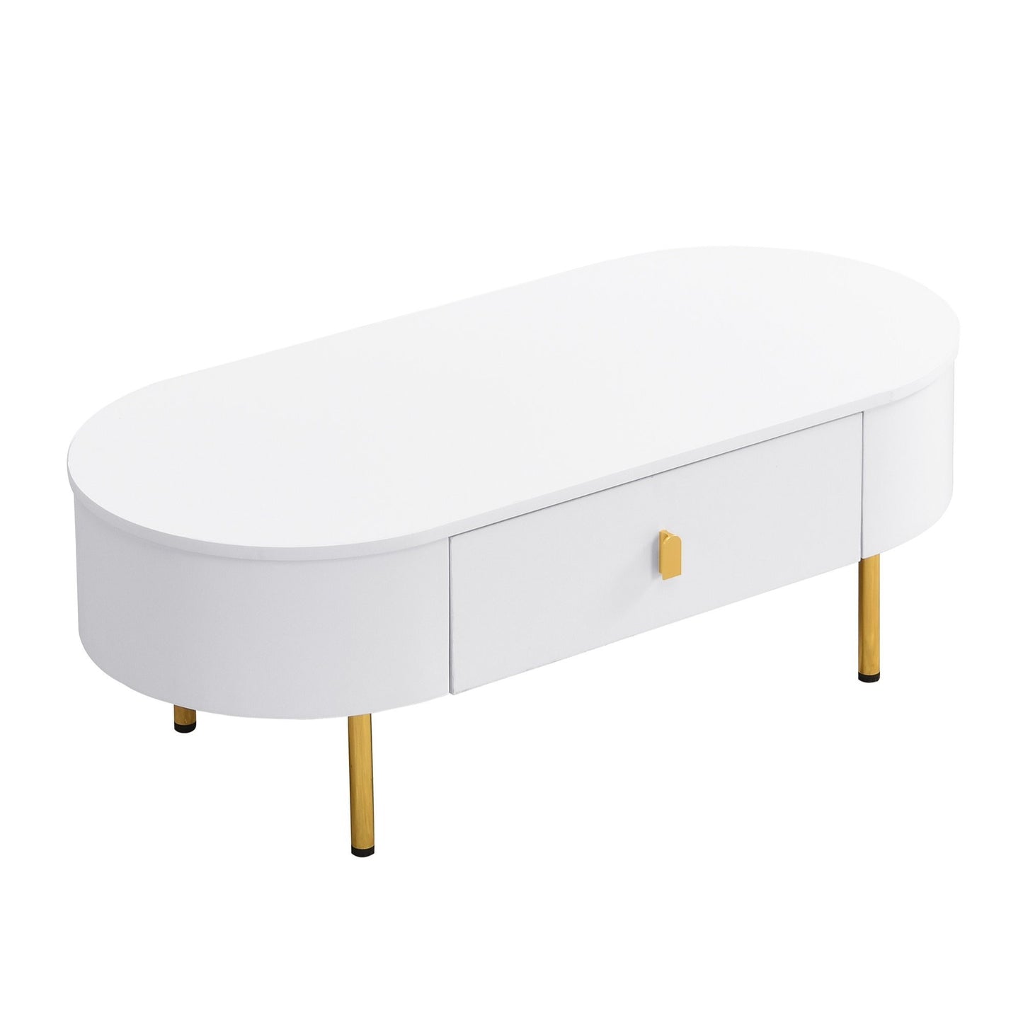 TV Meubelset – Tv Meubel – Salontafel – Lowboard – Woonkamermeubel – Afgeronde Vormen – Gouden Accenten – MDF Wit – Ruime Lades